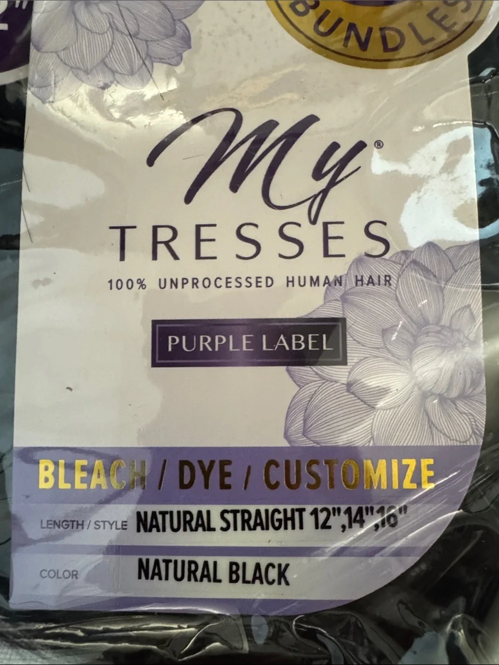 My Tresses Natural Black Straight Hair Bundles - 3-Pack (12